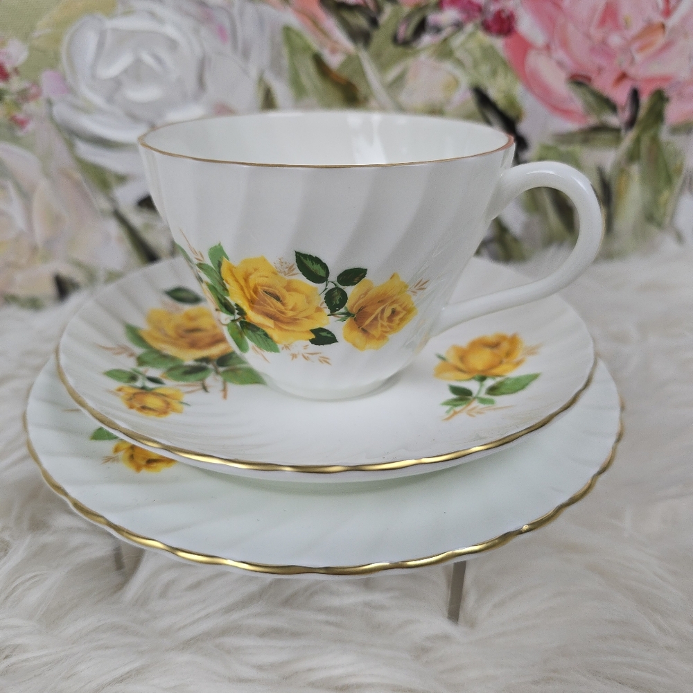 Crown Staffordshire Vintage 3 piece Cup, Saucer, and Dessert Plate - Picture 14 of 14